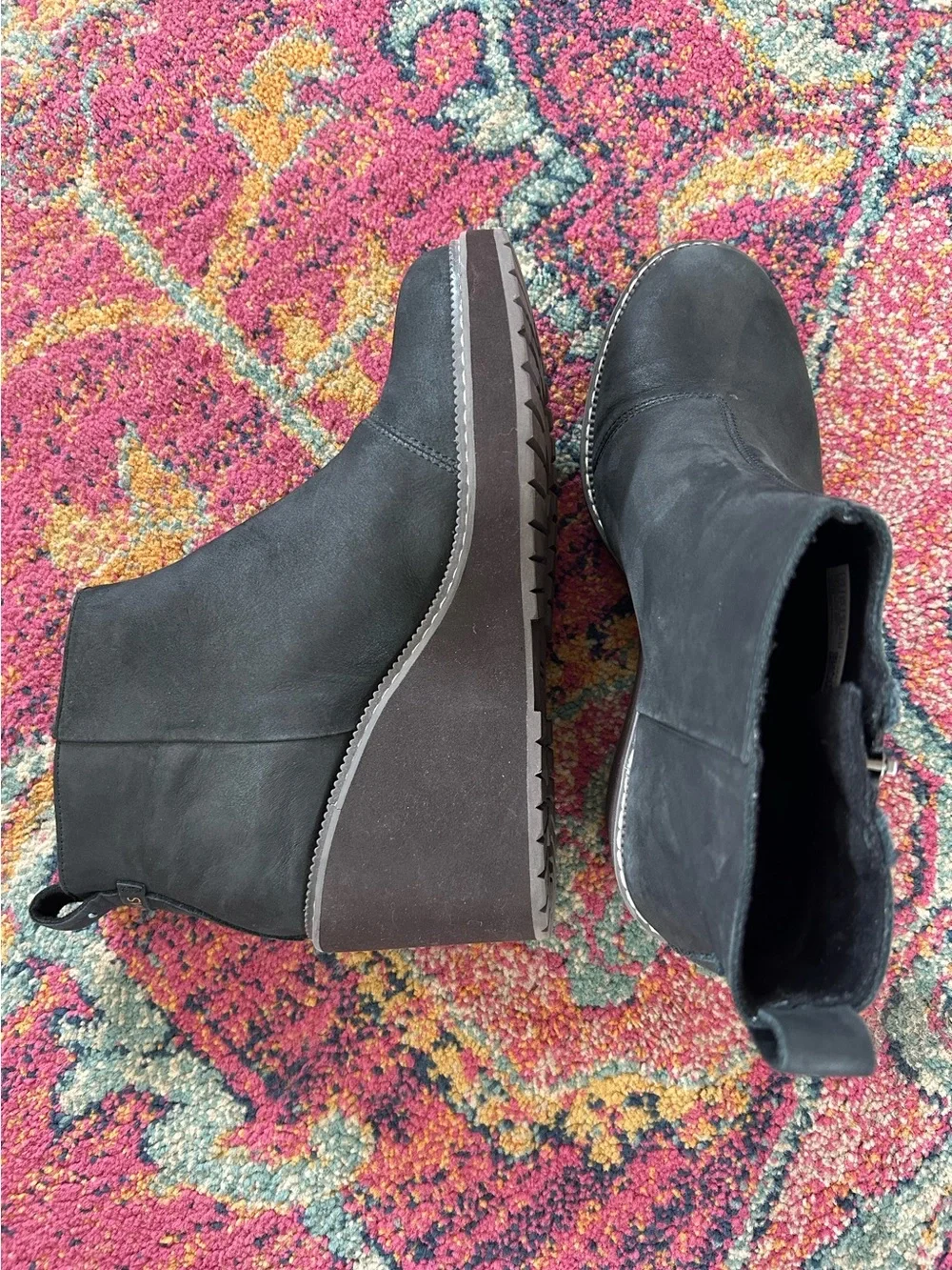 TOMS | Women’s Black Raven Wedge Water Resistant Ankle Boots Brown Platform 7.5